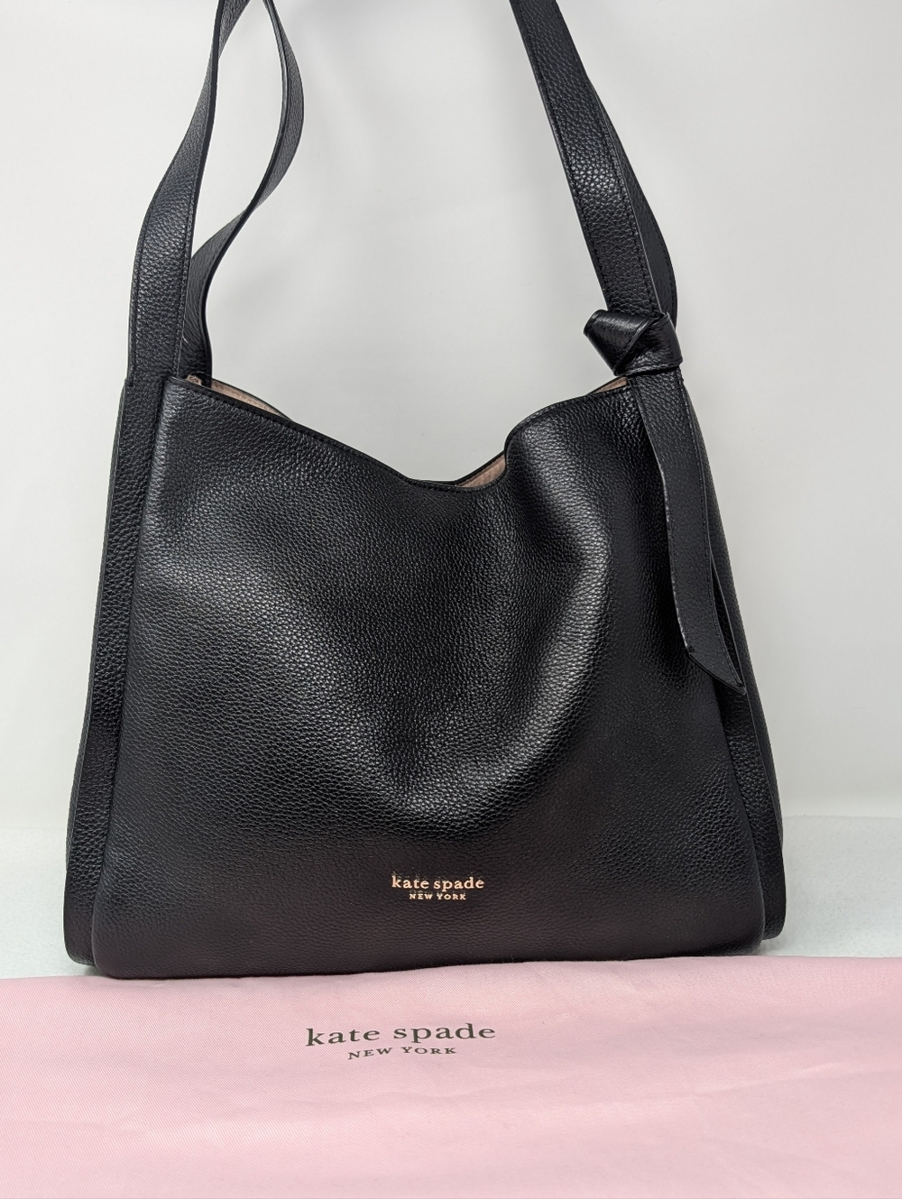Women's Kate Spade NY Knott LG Carryall Black Pebbled Leather Shoulder Handbag